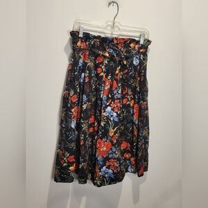 H&M Size M Black Floral Paper Bag Midi Cotton Skirt W/pockets